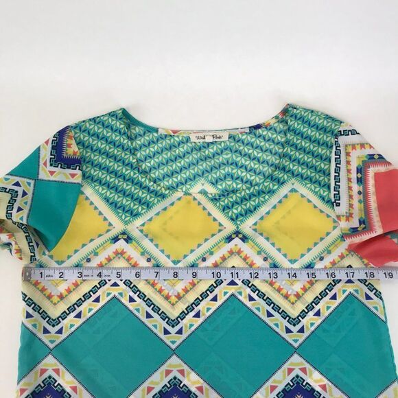 Wishful Park Scoop Neck Blouse Women's Small Chevron Geometric 3/4 Sleeves Sheer - Picture 6 of 10